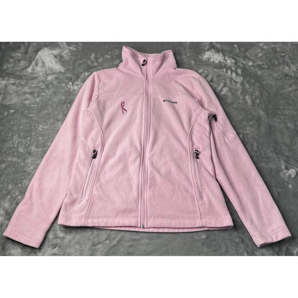 Columbia Jacket Women Size Medium Breast Cancer Zip Up Fleece Pink Sweater